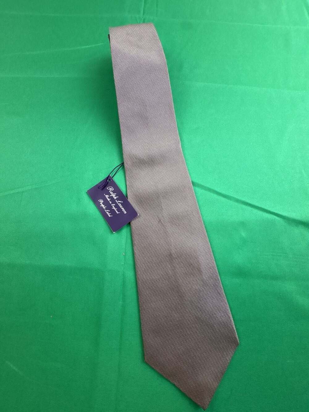 Ralph Lauren Purple Label Made in England Taupe Houndstooth Silk Tie